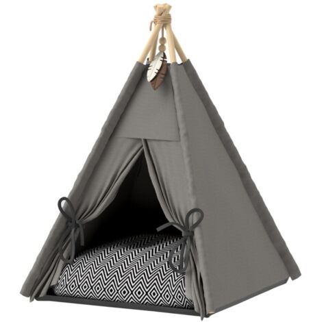Cage pour chien-Tente tipi avec coussin lavable-Fond antidérapant-Balle-Maison pour chats-60x60x76cm (1/5)