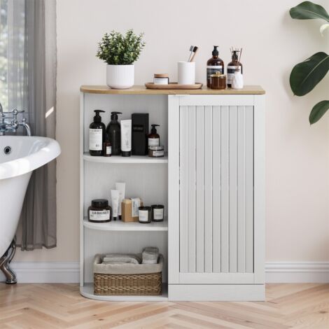 Armoire murale de salle de bain d'angle-Rangement ouvert et portes grillagées-Étagères réglables-Pour cuisine et salon-68x25x76cm (1/5)
