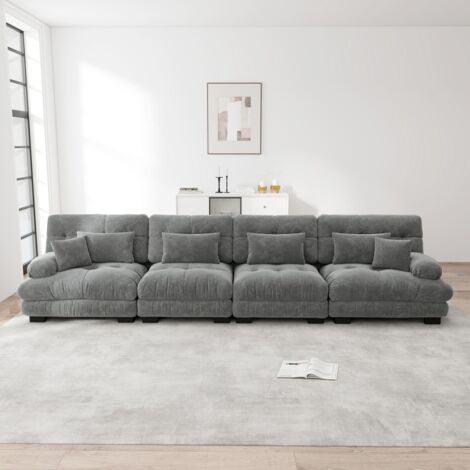 Canapé d'angle modulable 4 places canapé-lit, tissu chenille grise, assise profonde, pour salon, appartement, studio 406x77x81cm
