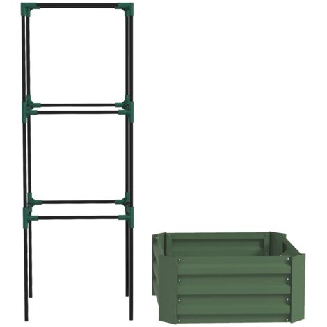 Porte-plantes et étagère - Jardinière surélevée avec treillis - Bac à fleurs et potager en acier galvanisé vert 61x61x140cm - Idéal jardin balcon (1/5)