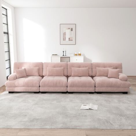 Canapé d'angle modulable 4 places canapé-lit, tissu chenille rose, assise profonde, pour salon, appartement, studio 406x77x81cm