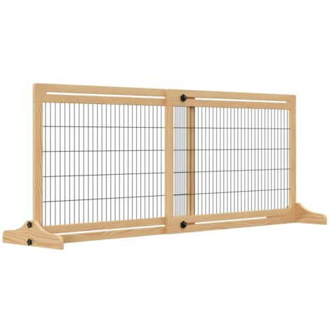Barrière de sécurité auto-portante pour chien en pin naturel (lot de 2). Flexible 104-183x36x69 cm, stable pour escaliers et portes (1/5)