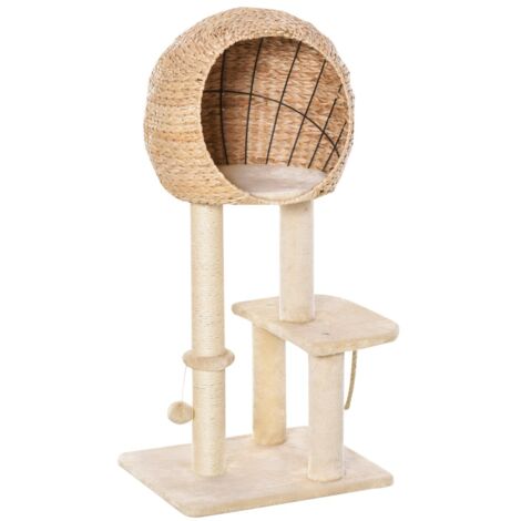 Arbre à Chat 48x40x100 cm avec Niche, Nid Douillet, Balle et Griffoir Sisal - Espace Récréatif Beige pour Petit Chat et Chaton (1/5)