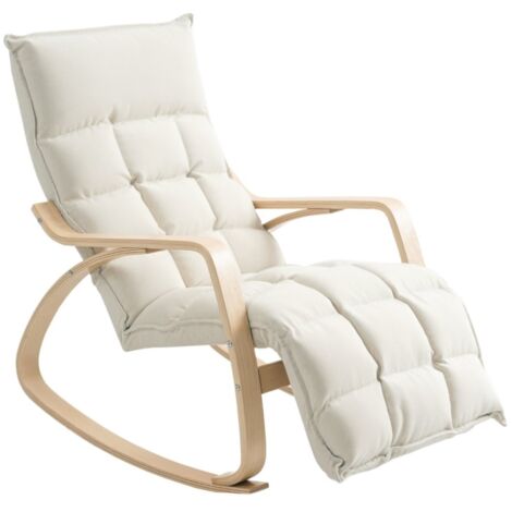 Fauteuil à bascule design lin crème avec dossier et repose-pieds, idéal lecture et détente salon, chambre, balcon. 106x67x92cm (1/5)