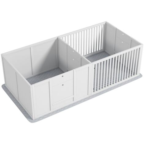 Caisse mise bas chiots avec parc, tapis jeu imperméable & porte réglable. Pour petites et grandes races. 166x80x50cm - Blanc (1/5)
