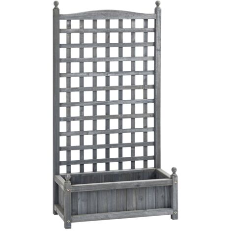 Jardinière balconnière bois gris clair avec treillis 64x28x120cm - Support plantes grimpantes jardin (1/5)