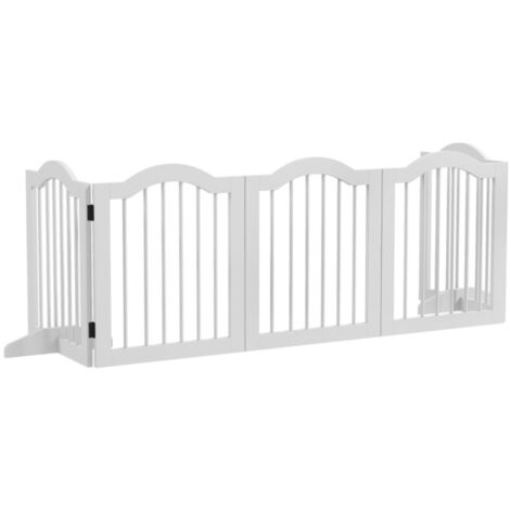 Barrière chien 5 panneaux pliable bois blanc 254,5x29,5x61 cm - Flexible, sécurisée, idéale pour intérieur, design discret