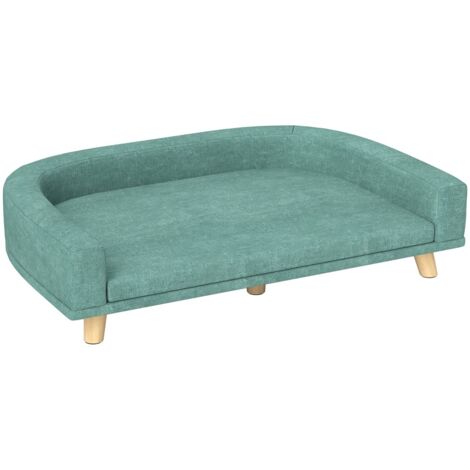 Couchage canapé chien vert surélevé 98x67x25cm pieds bois coussin confortable - Idéal grands chiens maison (1/5)