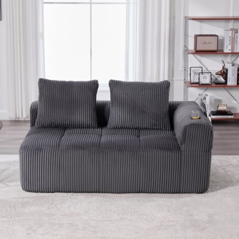 Canapé droit velours côtelé confortable - Coussins moelleux - Poche rangement téléphone - Porte-boisson intégré-158x93x61cm (1/5)