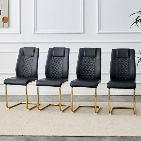 Chaise Scandinave en Cuir PU Noir et Dossier Mesh - Lot de 4 - Pieds Métal Doré - 41x48x97cm (1/5)