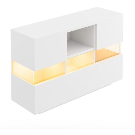 Buffet meuble salon minimaliste blanc double niveau plateau suspendu nombreux rangements design - 140x35x75cm (1/5)