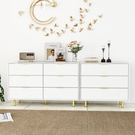 Commode-design-moderne-9-tiroirs-buffet-ran-gement-blanc-or-L200xP40xH81,6cm (1/5)