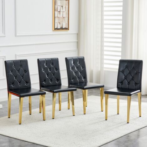 Lot de 4 chaises salle à manger noir & doré brillant, luxe discret, style européen, pieds métal doré 42×46×89cm (1/5)