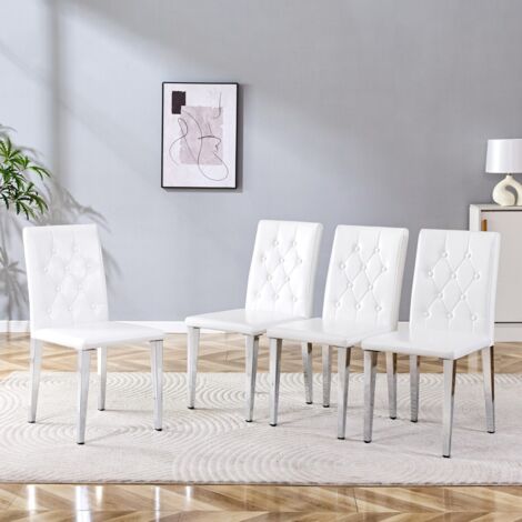 Lot de 4 chaises de salle à manger blanc et argenté, design luxueux discret, style européen, pieds métal argenté 42x46x89cm (1/5)