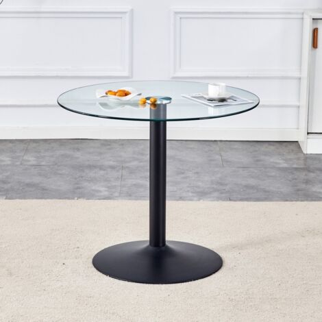 Table de bar moderne minimaliste en verre, 85x85x76cm, design luxueux et léger pour salon cuisine espace bar, noir+transparent (1/5)