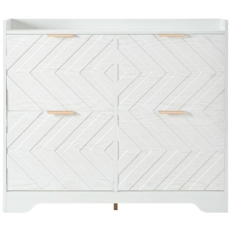 Meuble à chaussures 4 compartiments rabattables, façade 3D texturée, étagère supérieure, spacieux, peu encombrant pour entrée 105x24x90 cm - Blanc (1/5)