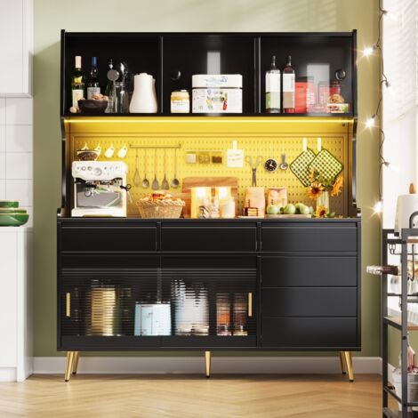 Cuisine complète-armoire haute LED connectée-appli tiroir-buffet étagère panneau perforé-144,9x39x171cm (1/5)