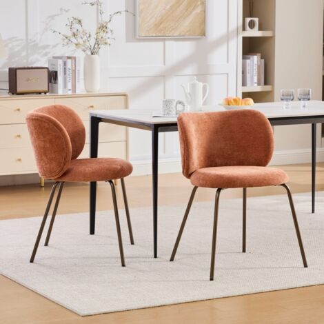 Chaise chenille-dossier incurvé rembourré-pieds métal bronze-orange lot 2-52x58x80cm (1/5)