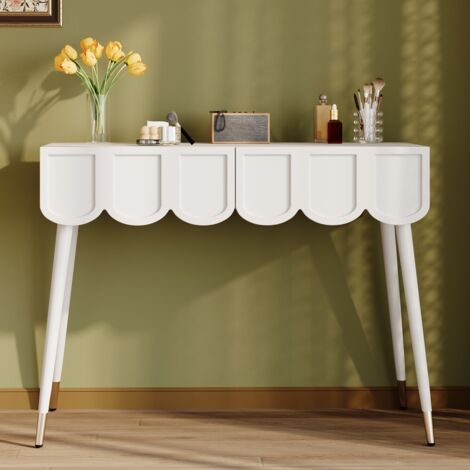 Coiffeuse professionnelle-2 tiroirs-pieds métal-blanc-sans chaise-100x40x76cm (1/5)