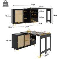 Table de bar pivotante à 360°, 107 x 40 x 71,4cm, table de bar design extensible noire, meuble de rangement avec porte en rotin | Leroy Merlin