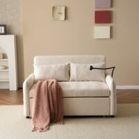 Canapé-lit escamotable 2 places moderne - Fonction couchage intégrée avec dossier réglable - Support smartphone et port USB - Idéal salon, chambre ou home cinéma - Design multifonctionnel et contempor