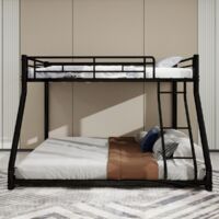 Lit superposé métal robuste 2 places Noir - Échelle et garde-corps intégrés - Pour ado et adulte - Silencieux et stable (sans Matelas)