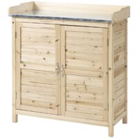 Abri de jardin bois naturel avec 2 étagères et table de rempotage intégrée - Meuble de rangement bas extérieur 83x40x92cm
