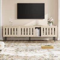 Meuble TV Lowboard 160x40x47 cm Design ajouré minimaliste en bois naturel MDF - Adapté télé 65"