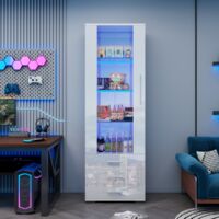 Vitrine blanche brillante LED 60x35x180cm, vitrine verticale en verre avec 3 tiroirs, sur pied