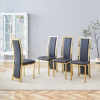 Lot de 4 chaises de salle à manger minimalistes, cuir PU noir, structure métal doré, design moderne pour salle à manger et bureau 44x42x109 cm