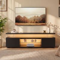 Meuble TV 60 pouces noir, centre divertissement jeux, console rangement multimédia, grand meuble latéral salon 130x40x48cm