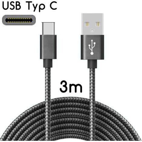 Cavo USB C Rapido 3 Metri Intrecciato In Nylon - Caricatore Angolato A 90° Per Samsung, LG, Google E Altri Dispositivi Type-C