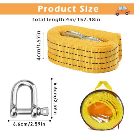 Cinghia Traino 5 Tonnellate - 5 Metri Con Ganci Sicurezza Acciaio | Strisce Riflettenti | Emergenza Veicoli - Foto 6