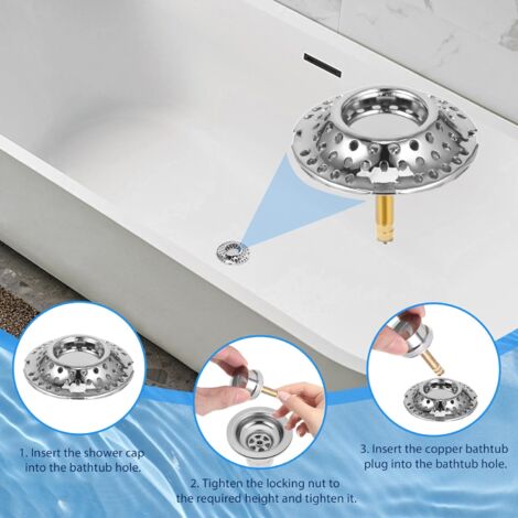 Tappo Per Vasca 2 In 1 Con Filtro Capelli - Ottone Cromato, Regolabile In Altezza, Antintasamento - Foto 10