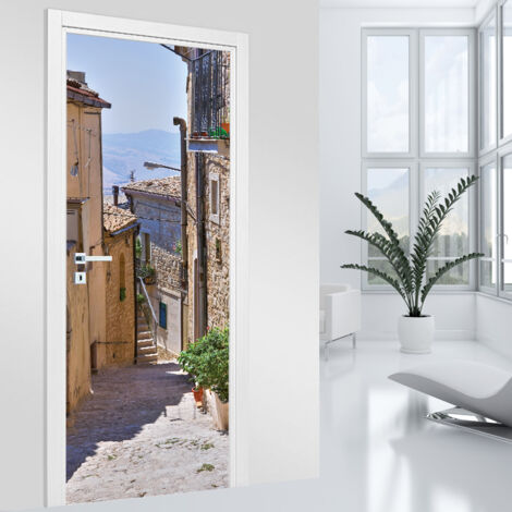 Stickers pour porte - Ruelle Méditerranéenne - 73 x 205 cm - Adhésif MAT (1/2)