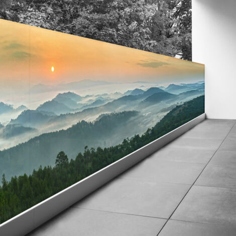 Brise vue Trompe l'oeil - 90x315 cm - Montagnes - Recto Imprimé / Verso BlancBâche Pleine - 100% d'occultation (1/3)