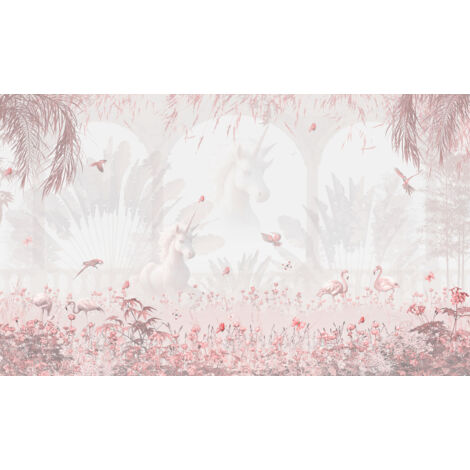 Papier peint panoramique Enfants - Flamants Roses Licornes - 195 cm x 117 cm (1/2)