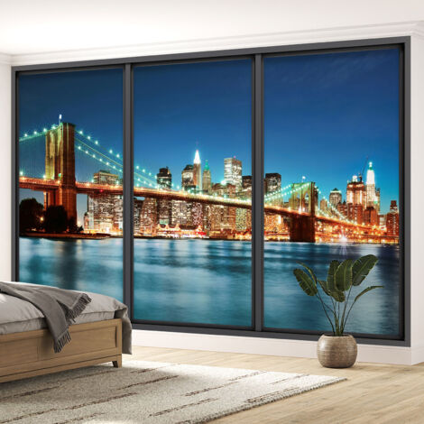Papier peint panoramique Trompe l'oeil baie vitrée - New york - 130 cm x 78 cm (1/5)