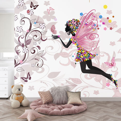Papier peint panoramique Enfants - Fée Fleurs Papillons - 319 cm x 255 cm (1/4)
