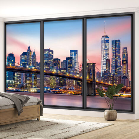 Papier peint panoramique Trompe l'oeil baie vitrée - New york - 130 cm x 78 cm (1/5)