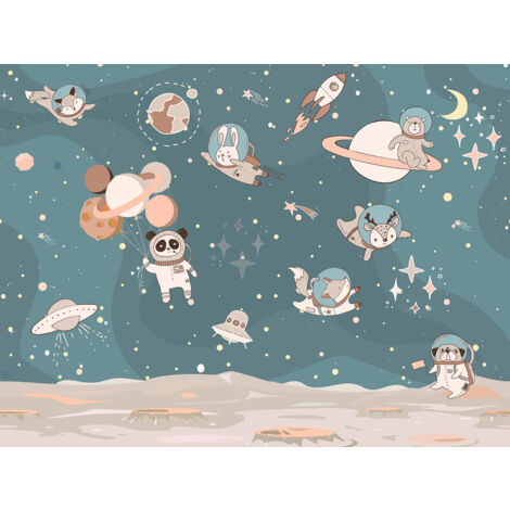 Papier peint panoramique Enfants - Espace Animaux - 260 cm x 195 cm (1/2)