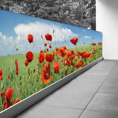Brise vue Trompe l'oeil - 90x250 cm - Coquelicots - Recto Imprimé / Verso BlancBâche Micro Perforée - 80% d'occultation (1/3)