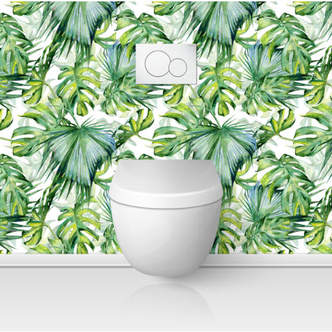 Crédence adhésive WC - Feuilles Tropicales - 50x50 cm - Adhésif BRILLANT (1/3)