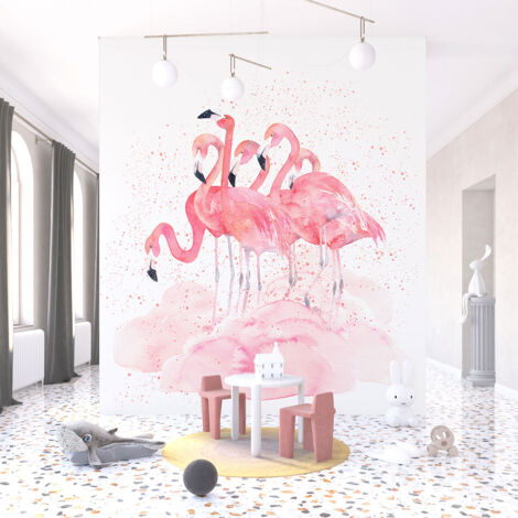 Papier peint panoramique Enfants - Flamants roses - 255 cm x 255 cm (1/3)