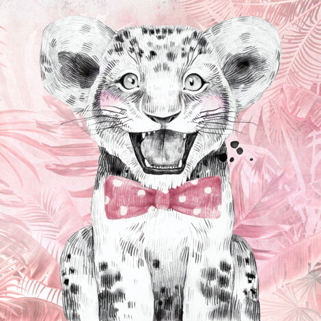 Papier peint panoramique Enfants - Lion Nœud Papillon - 130 cm x 130 cm (1/2)