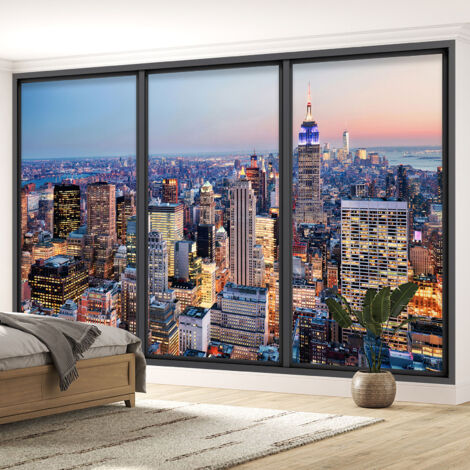 Papier peint panoramique Trompe l'oeil baie vitrée - New york - 130 cm x 78 cm (1/5)