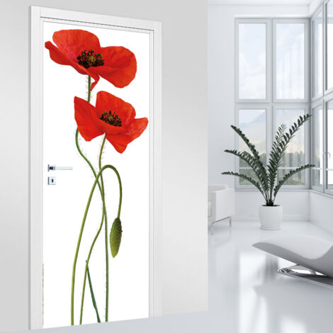 Stickers pour porte - Coquelicots - 83 x 205 cm - Adhésif + Protection MATE
