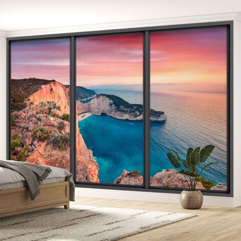Papier peint panoramique Trompe l'oeil baie vitrée - Vue mer - 195 cm x 117 cm (1/5)