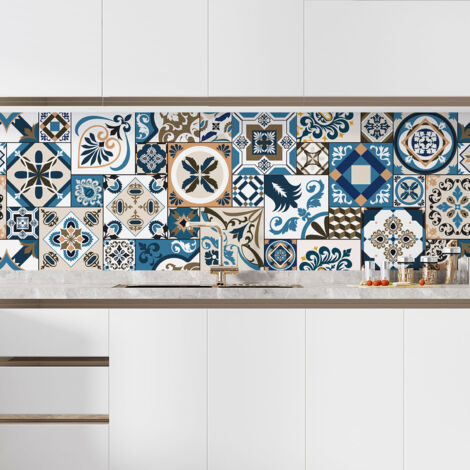 Crédence adhésive cuisine - Effet carreaux de ciment - 55x165 cm - Adhésif + Protection MATE (1/5)