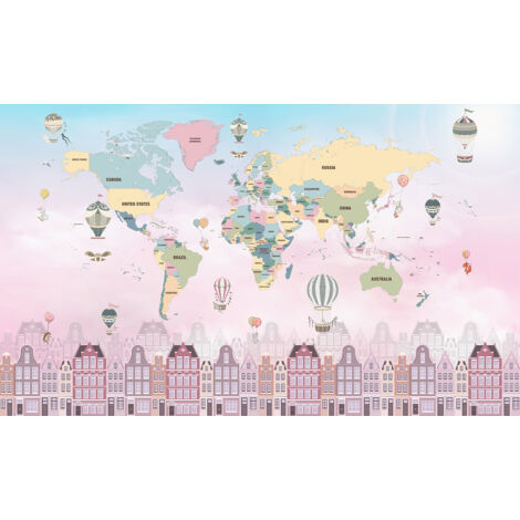 Papier peint panoramique Enfants - Carte du monde - 195 cm x 117 cm (1/2)